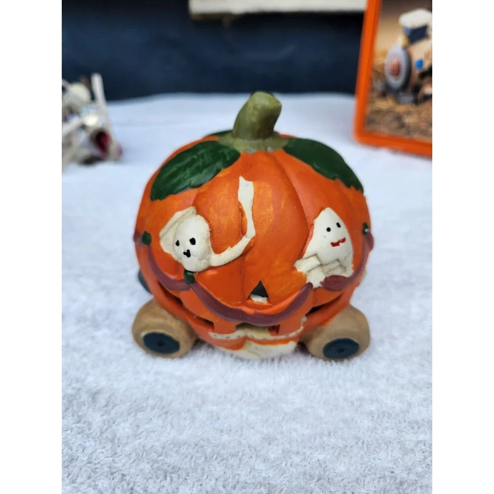 Vintage 90s Halloween train set 3 Pc Lighted Eerie Express decor Spooky pumpkin